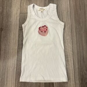 White Tank Top with Pink Heart Design
